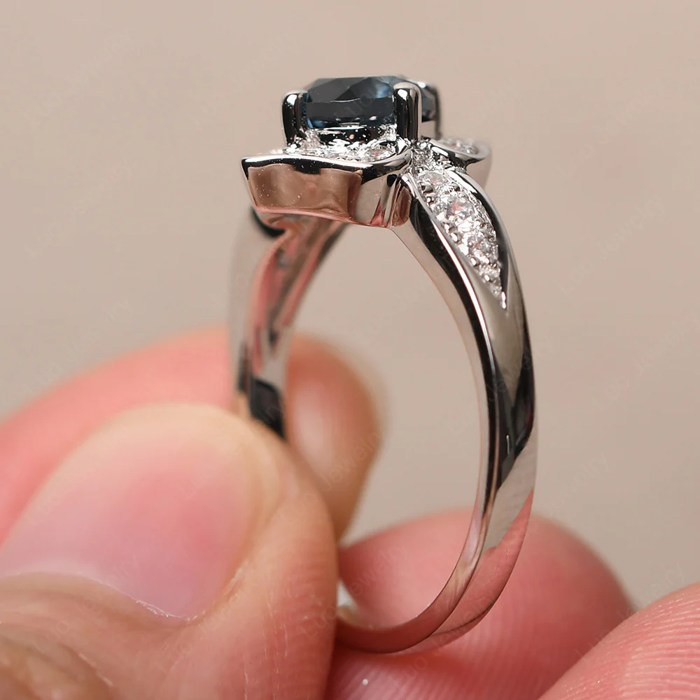 Round Cut London Blue Topaz Dainty Engagement Ring - Image 5