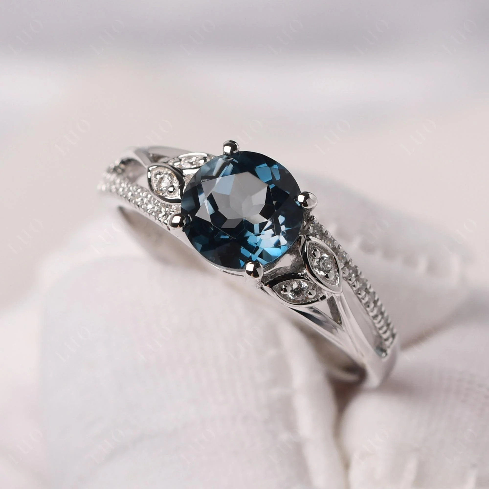 Leaf Inspired London Blue Topaz Engagement Ring - Image 10