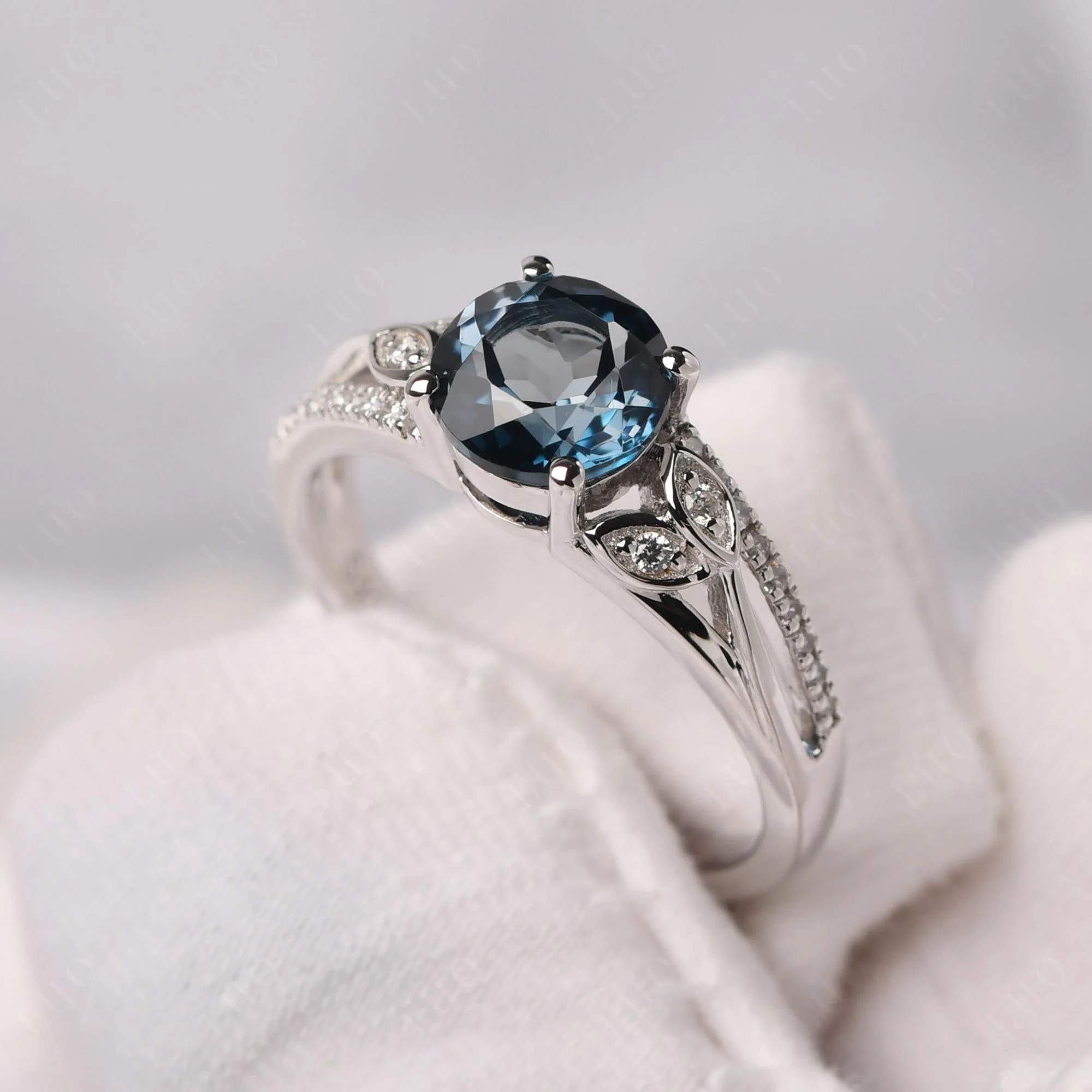 Leaf Inspired London Blue Topaz Engagement Ring - Image 11