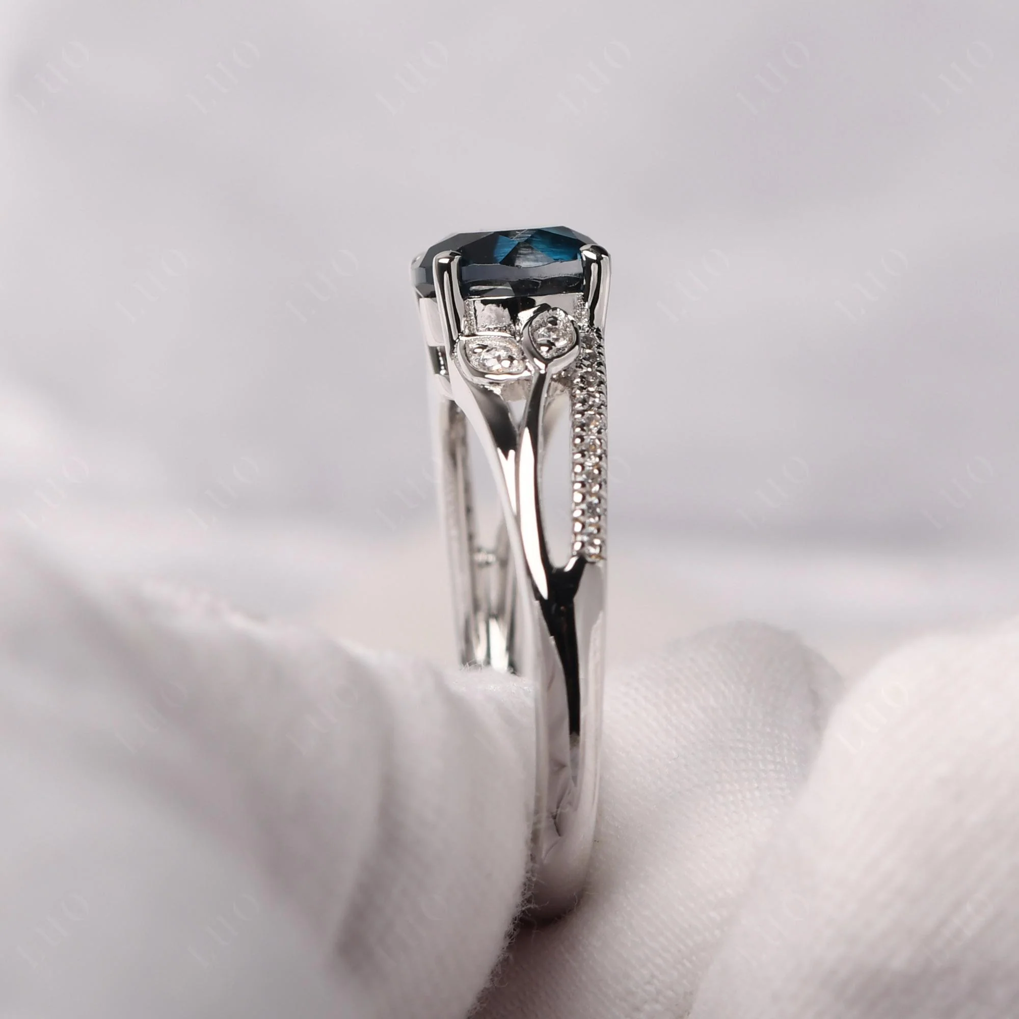 Leaf Inspired London Blue Topaz Engagement Ring - Image 13
