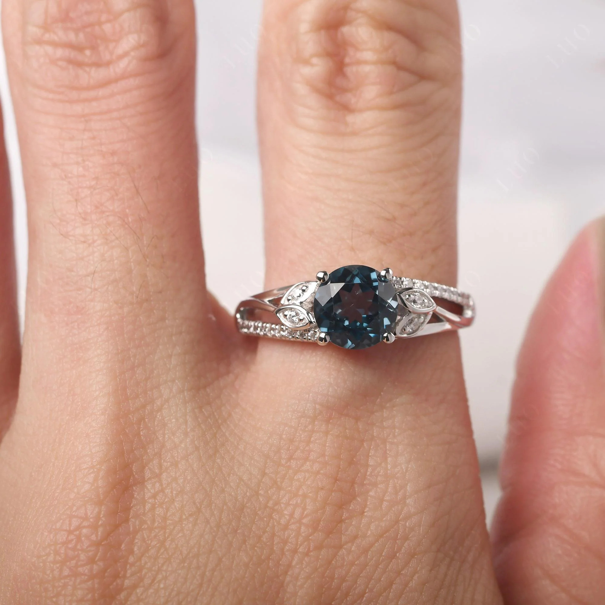 Leaf Inspired London Blue Topaz Engagement Ring - Image 14