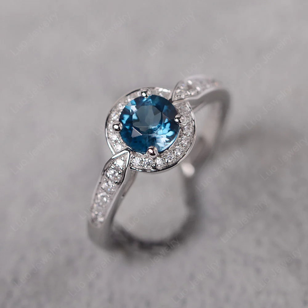Round Cut London Blue Topaz Halo Ring - Image 2
