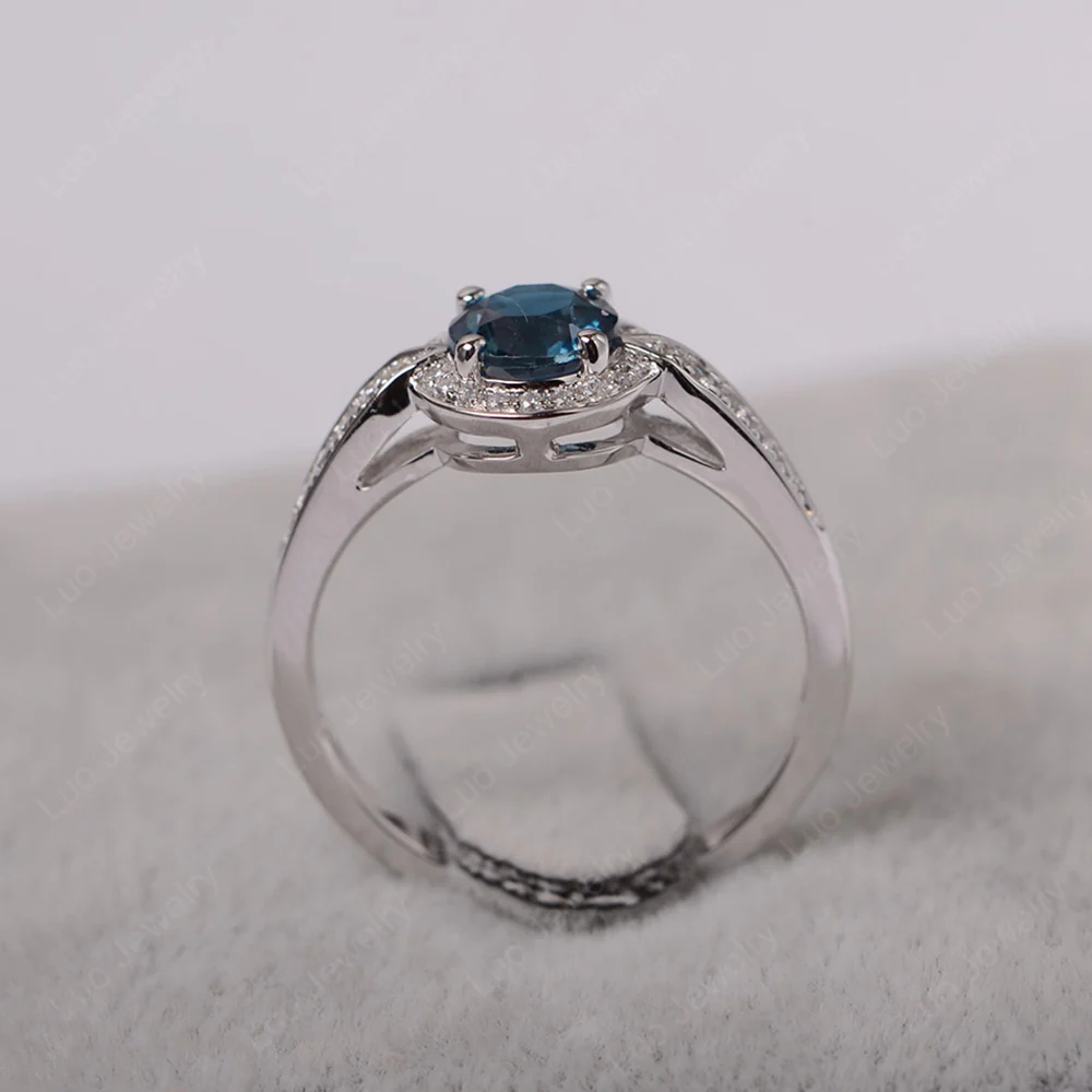 Round Cut London Blue Topaz Halo Ring - Image 3
