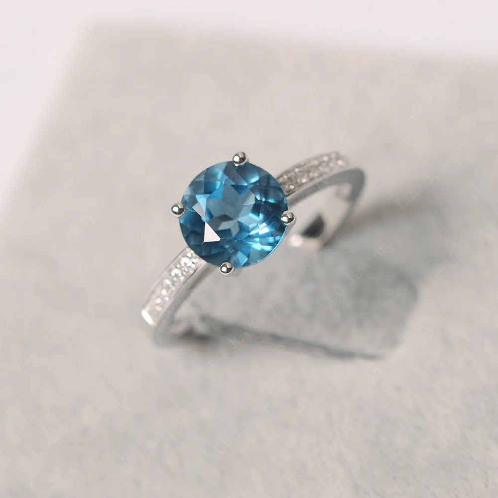 Round Cut London Blue Topaz Ring