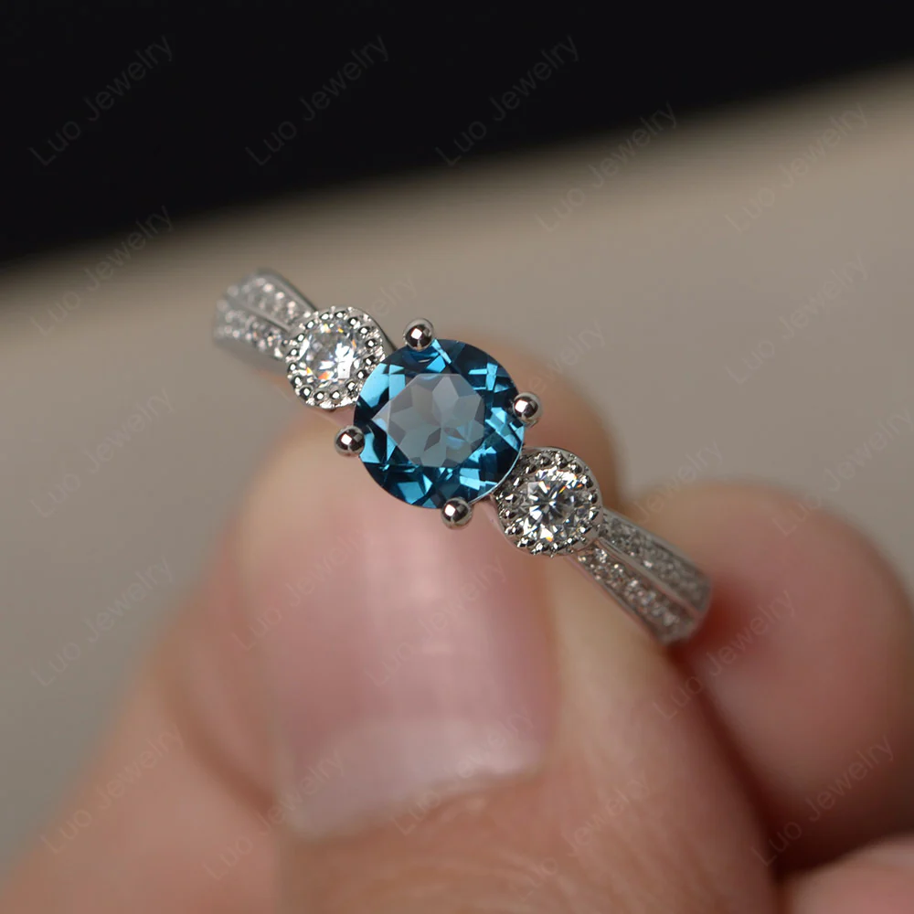 London Blue Topaz Ring with Two Row Pave