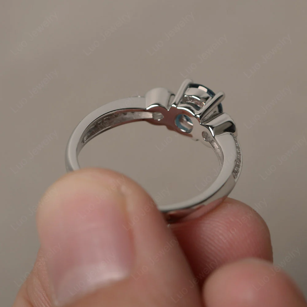London Blue Topaz Ring with Two Row Pave - Image 2