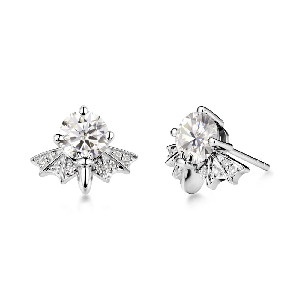 Round Cut Moissanite Bat Earrings - Image 5
