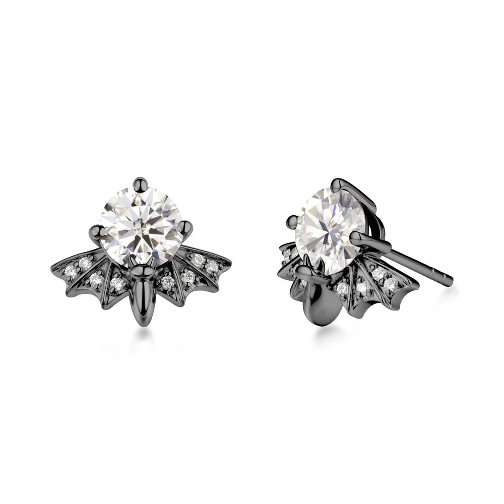 Round Cut Moissanite Bat Earrings - Image 7