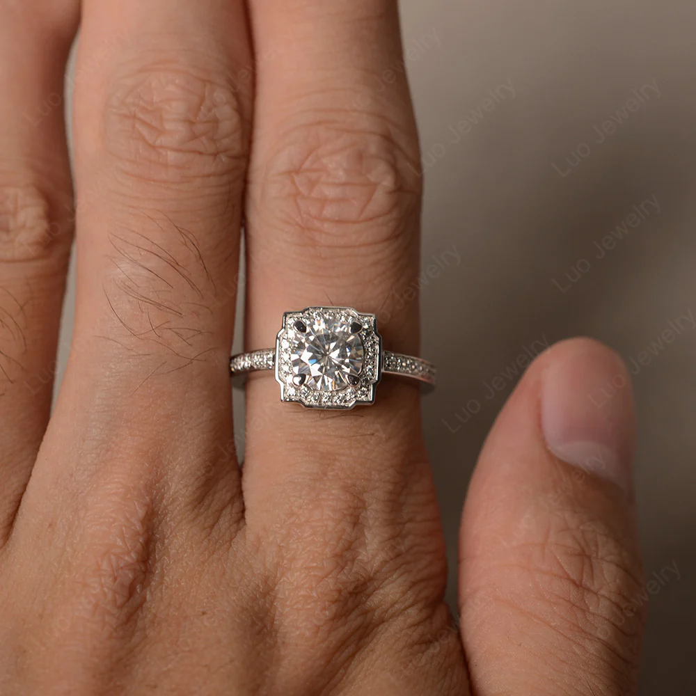 Round Cut Moissanite Halo Engagement Ring - Image 3