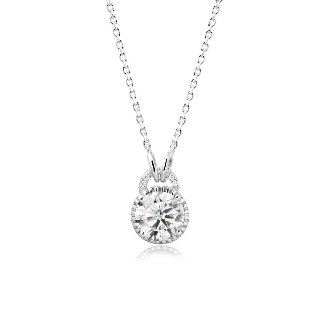 Round Cut Moissanite Halo Pendant Necklace - Image 3