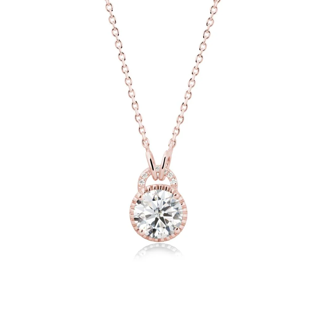 Round Cut Moissanite Halo Pendant Necklace - Image 5