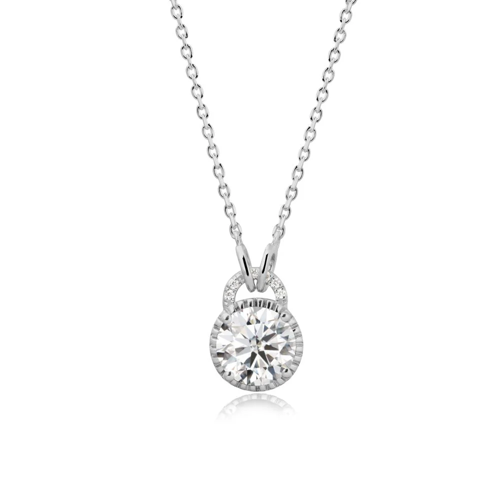 Round Cut Moissanite Halo Pendant Necklace - Image 8