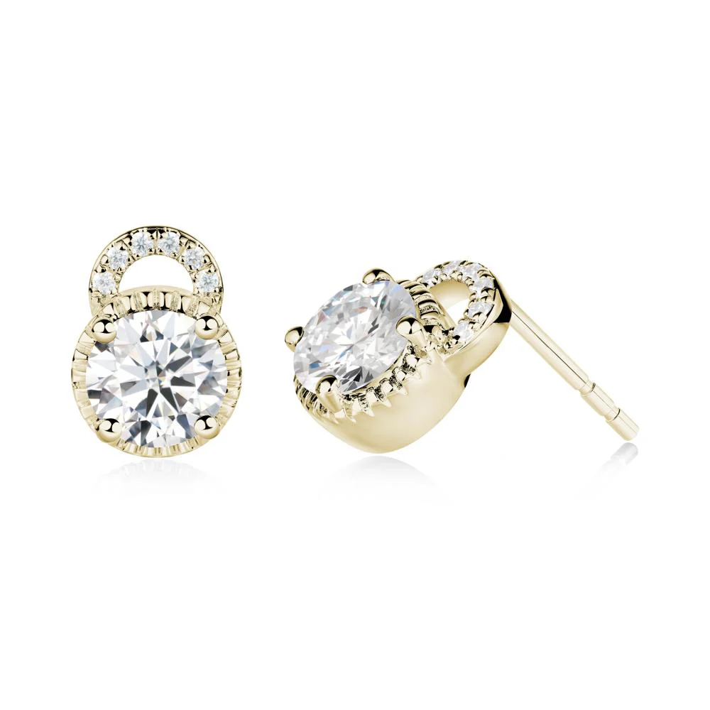 Round Cut Moissanite Halo Stud Earrings - Image 2