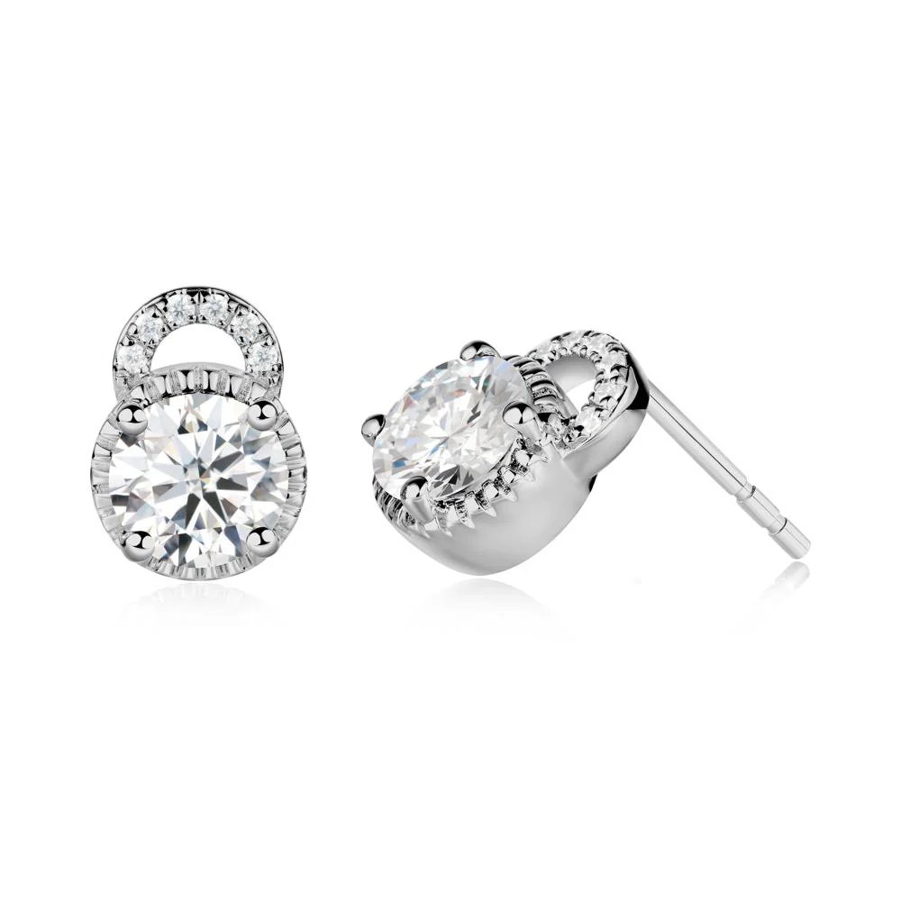 Round Cut Moissanite Halo Stud Earrings - Image 3