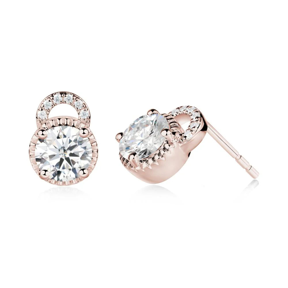 Round Cut Moissanite Halo Stud Earrings - Image 4