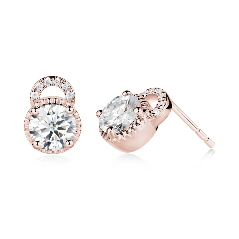 Round Cut Moissanite Halo Stud Earrings - Image 7