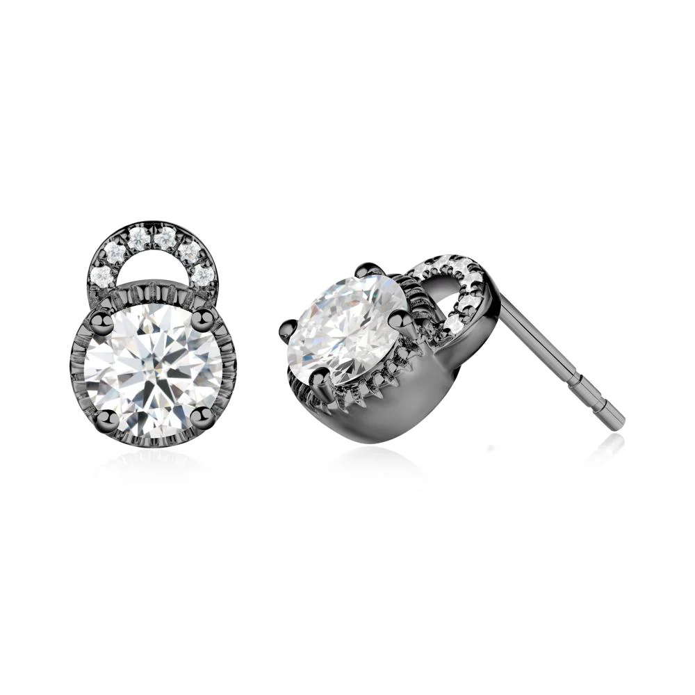 Round Cut Moissanite Halo Stud Earrings - Image 8
