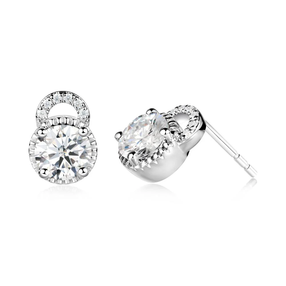 Round Cut Moissanite Halo Stud Earrings - Image 9
