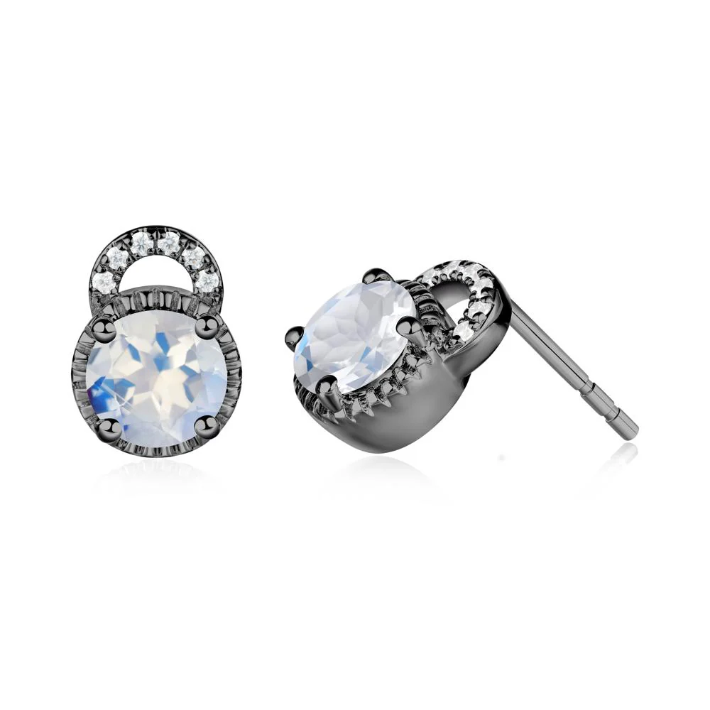 Round Cut Moonstone Halo Stud Earrings - Image 4