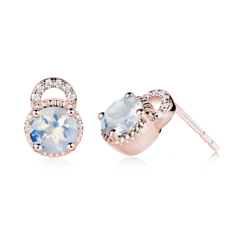 Round Cut Moonstone Halo Stud Earrings - Image 6
