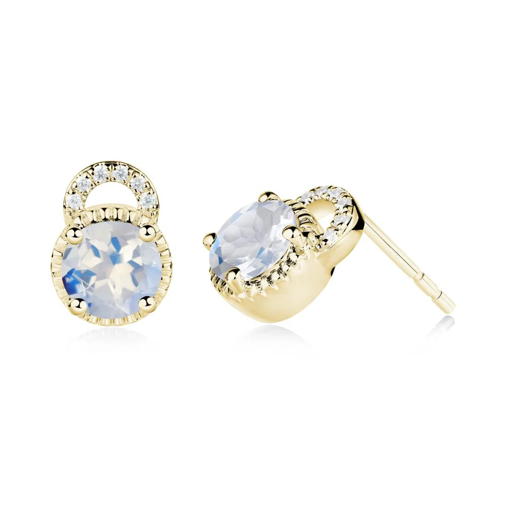 Round Cut Moonstone Halo Stud Earrings - Image 9