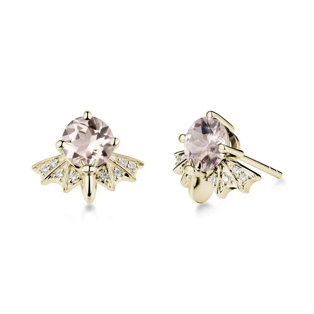 Round Cut Morganite Bat Earrings - Image 3