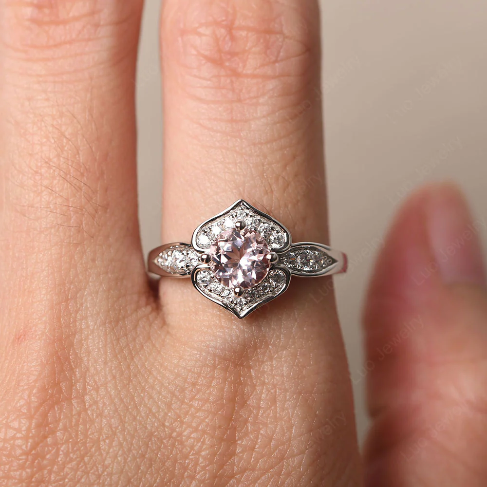 Round Cut Morganite Dainty Engagement Ring - Image 5