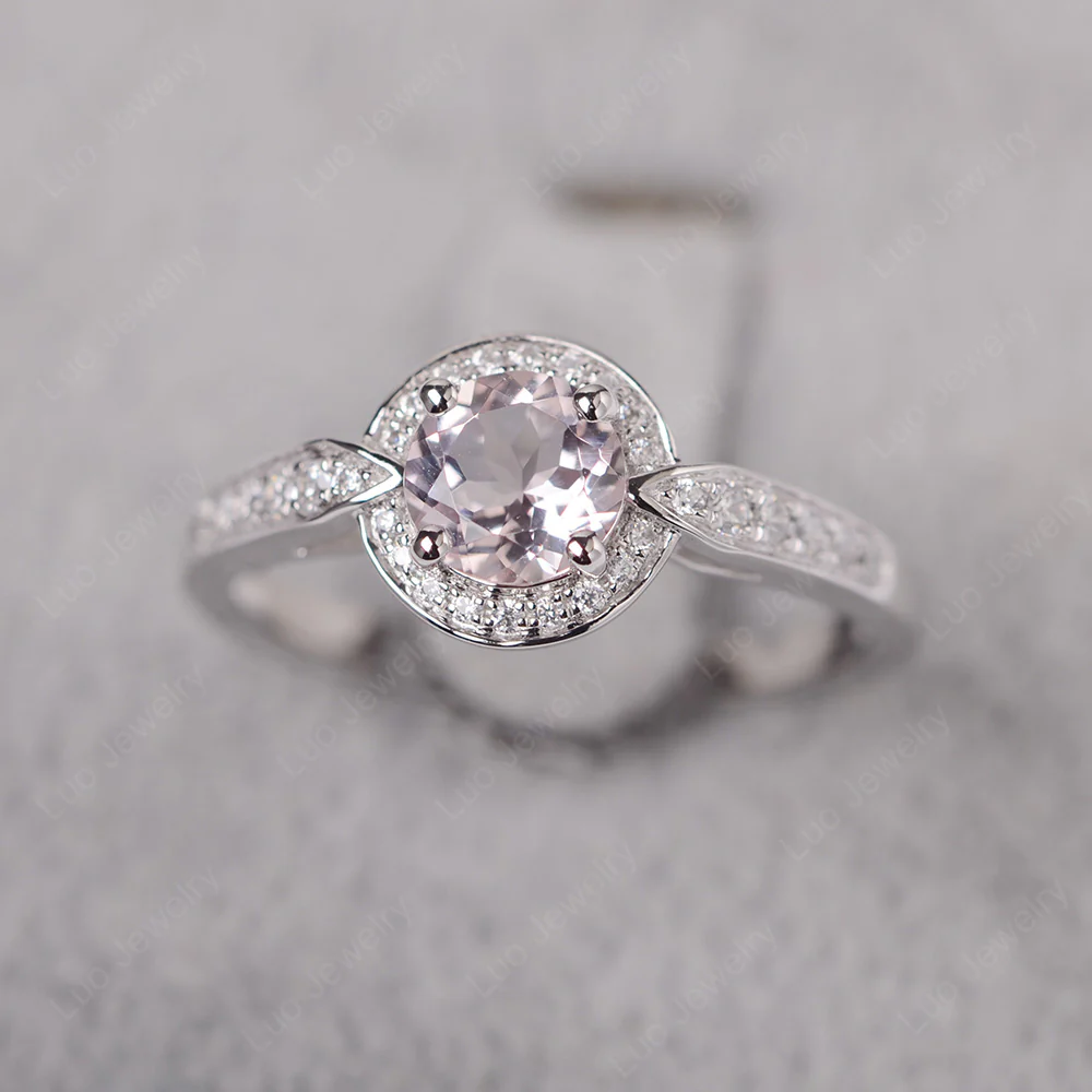 Round Cut Morganite Halo Ring