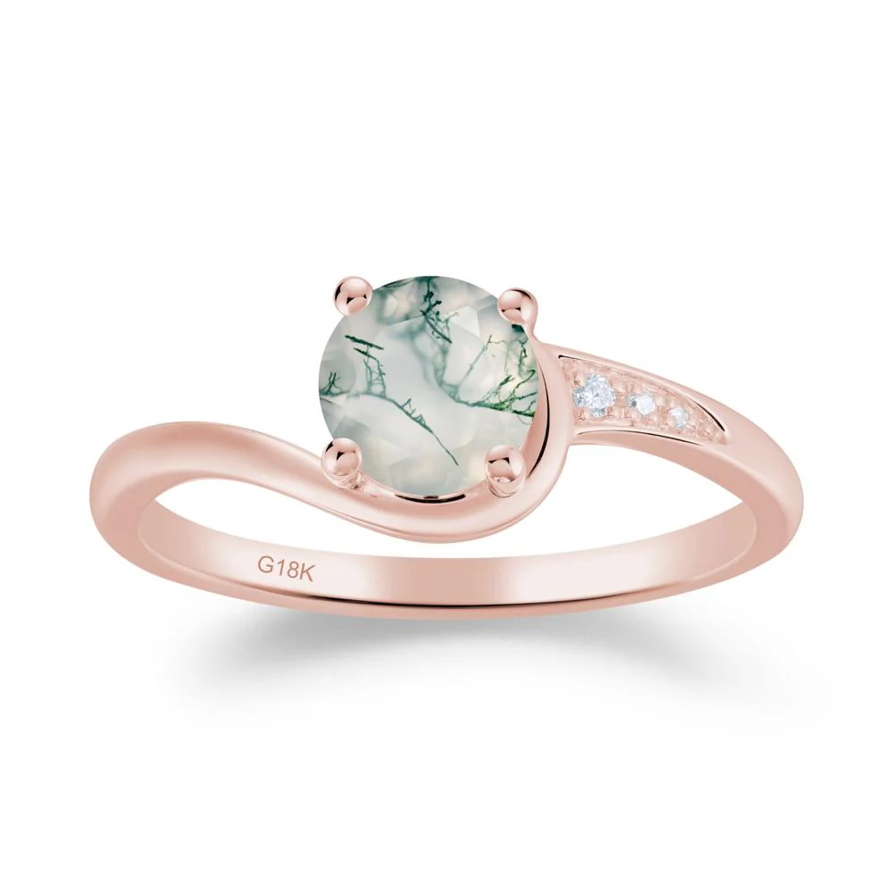 Round Cut Moss Agate Bypass Ring - Image 5
