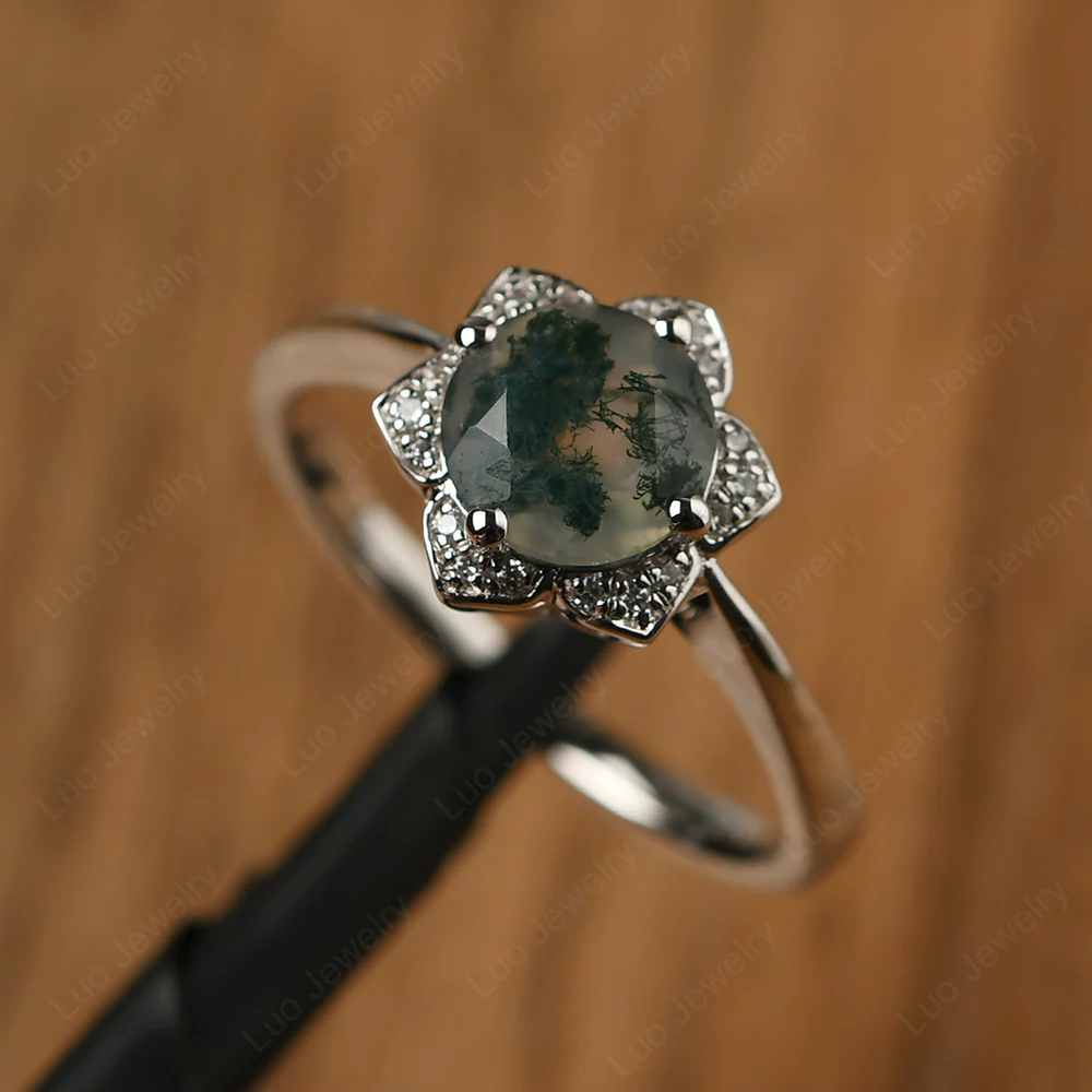 Moss Agate Lotus Flower Ring - Image 2