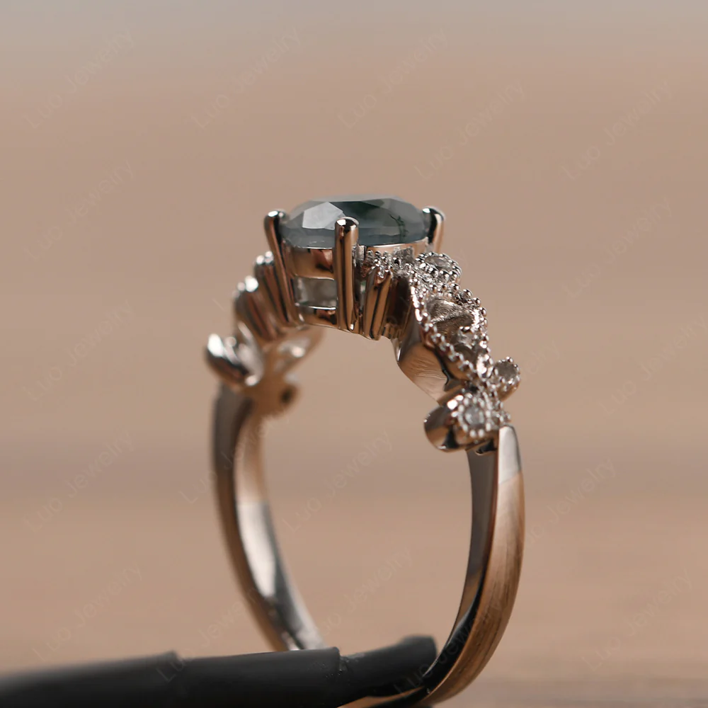 Vintage Moss Agate Ring Art Deco - Image 4