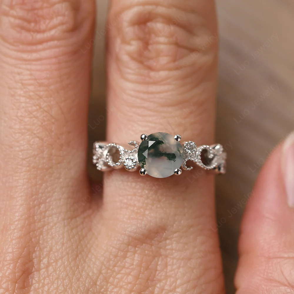 Vintage Moss Agate Ring Art Deco - Image 5