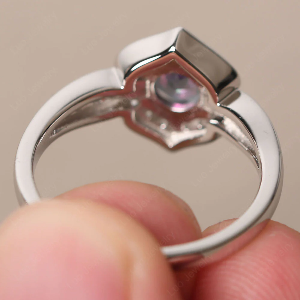 Round Cut Mystic Topaz Dainty Engagement Ring - Image 4
