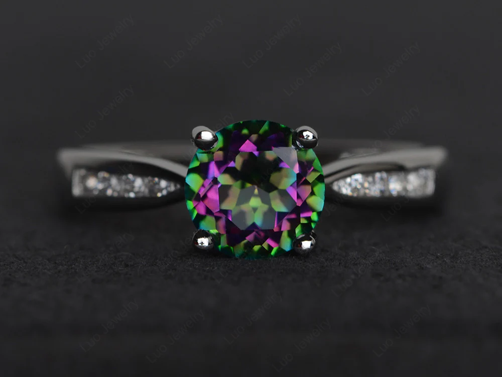 Mystic Topaz Tapered Band Engagement Ring