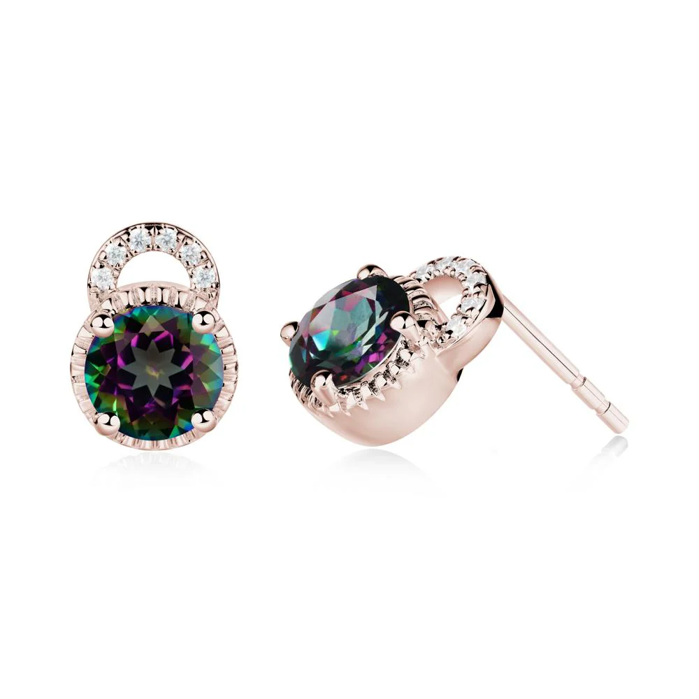 Round Cut Mystic Topaz Halo Stud Earrings