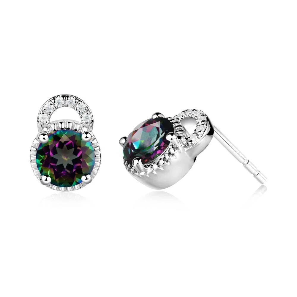 Round Cut Mystic Topaz Halo Stud Earrings - Image 2