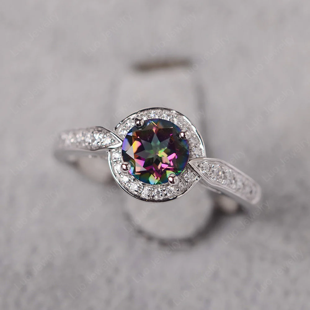 Round Cut Mystic Topaz Halo Ring