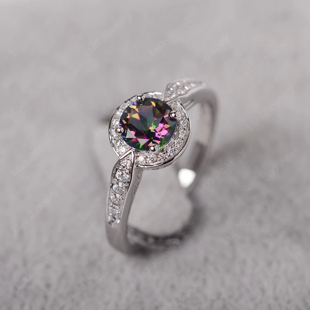 Round Cut Mystic Topaz Halo Ring - Image 2