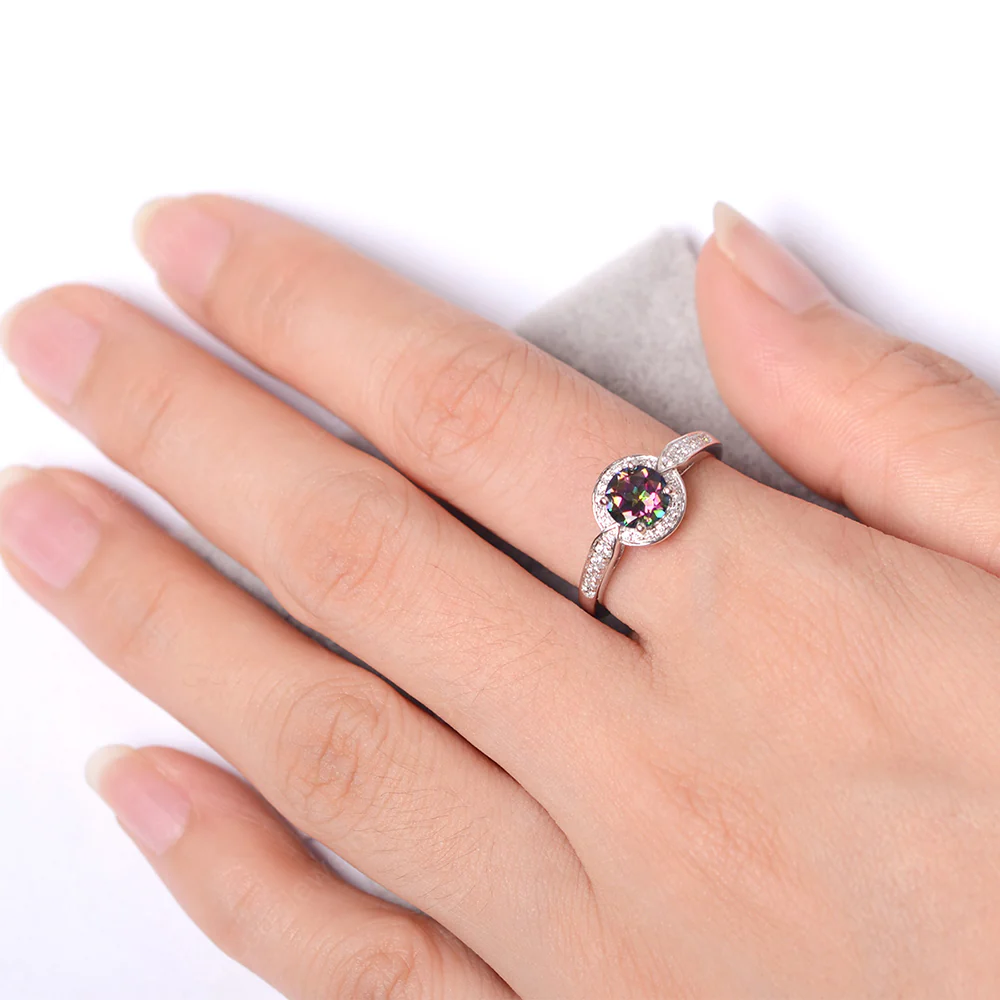 Round Cut Mystic Topaz Halo Ring - Image 4