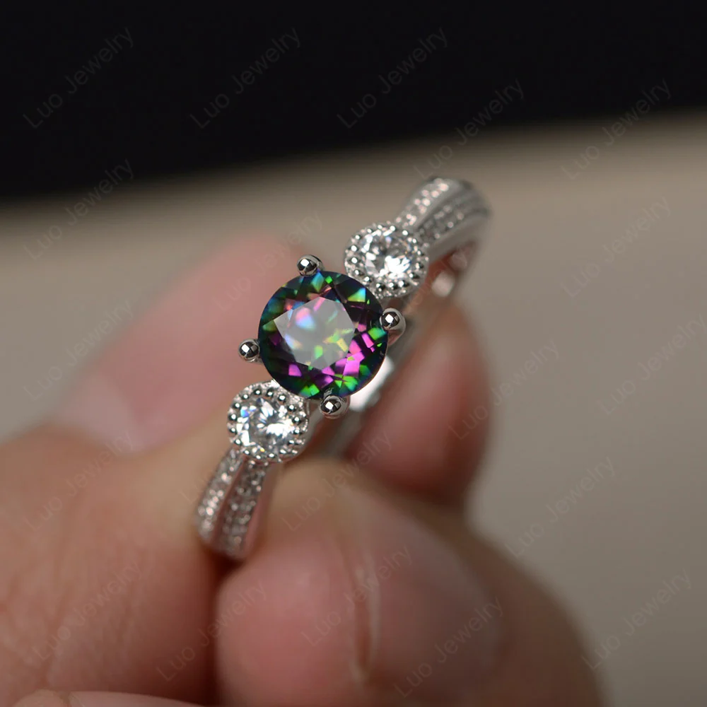 Mystic Topaz Ring with Two Row Pave
