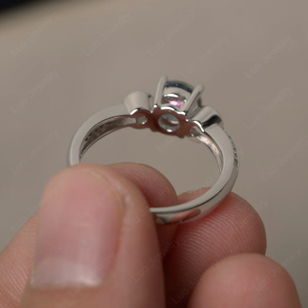 Mystic Topaz Ring with Two Row Pave - Image 2