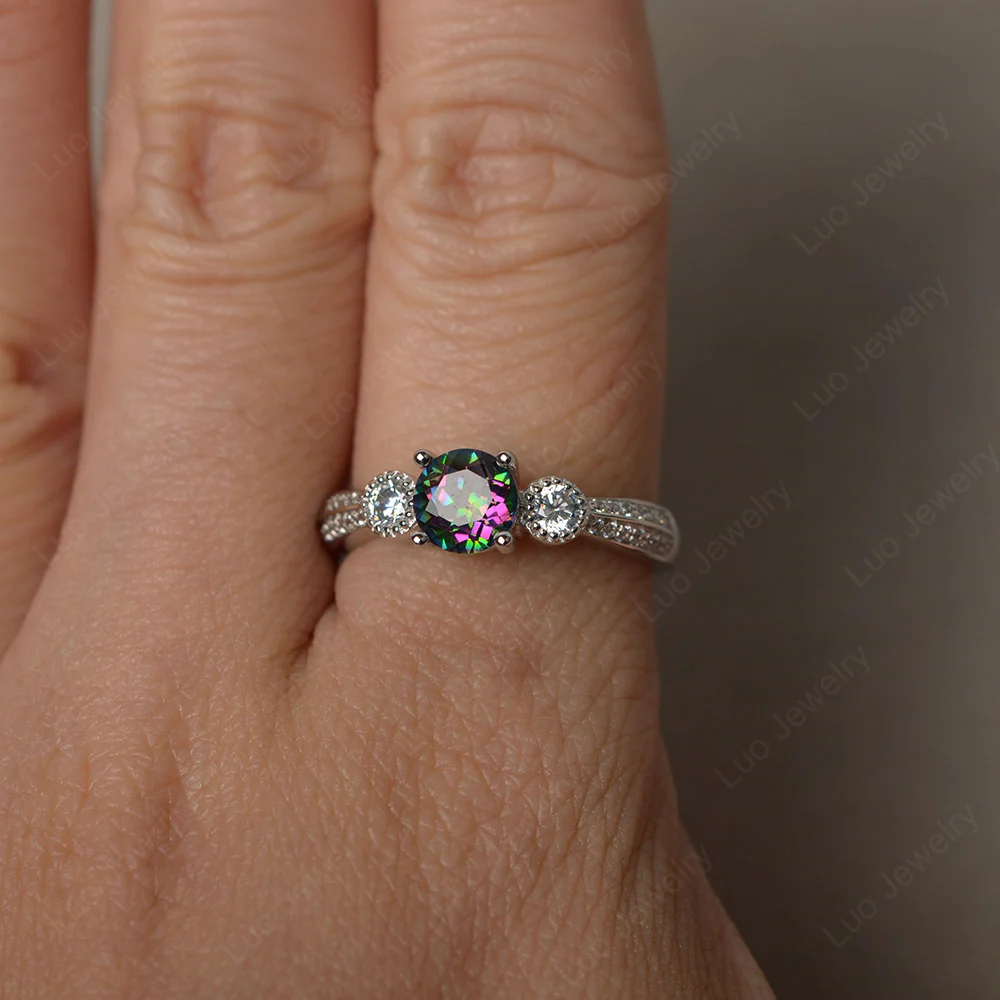 Mystic Topaz Ring with Two Row Pave - Image 3