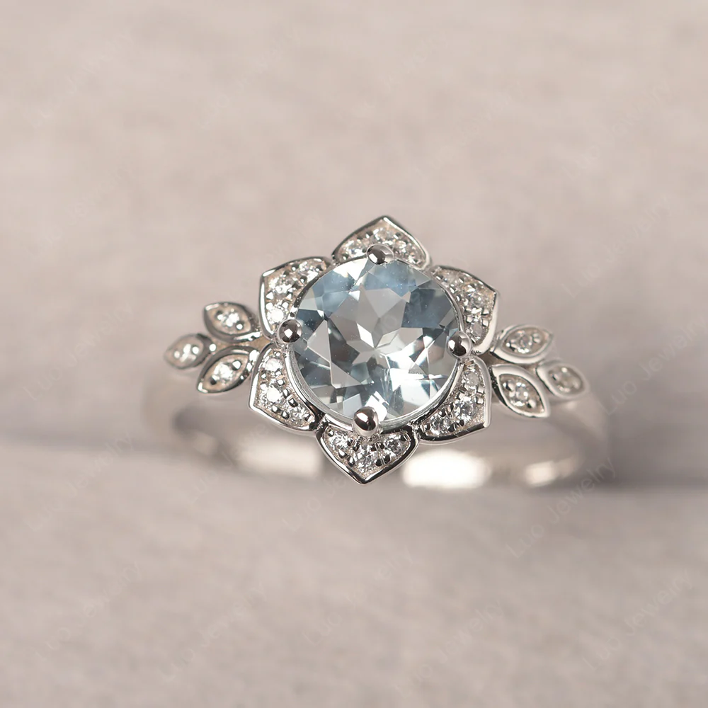 Aquamarine Lotus Engagement Ring