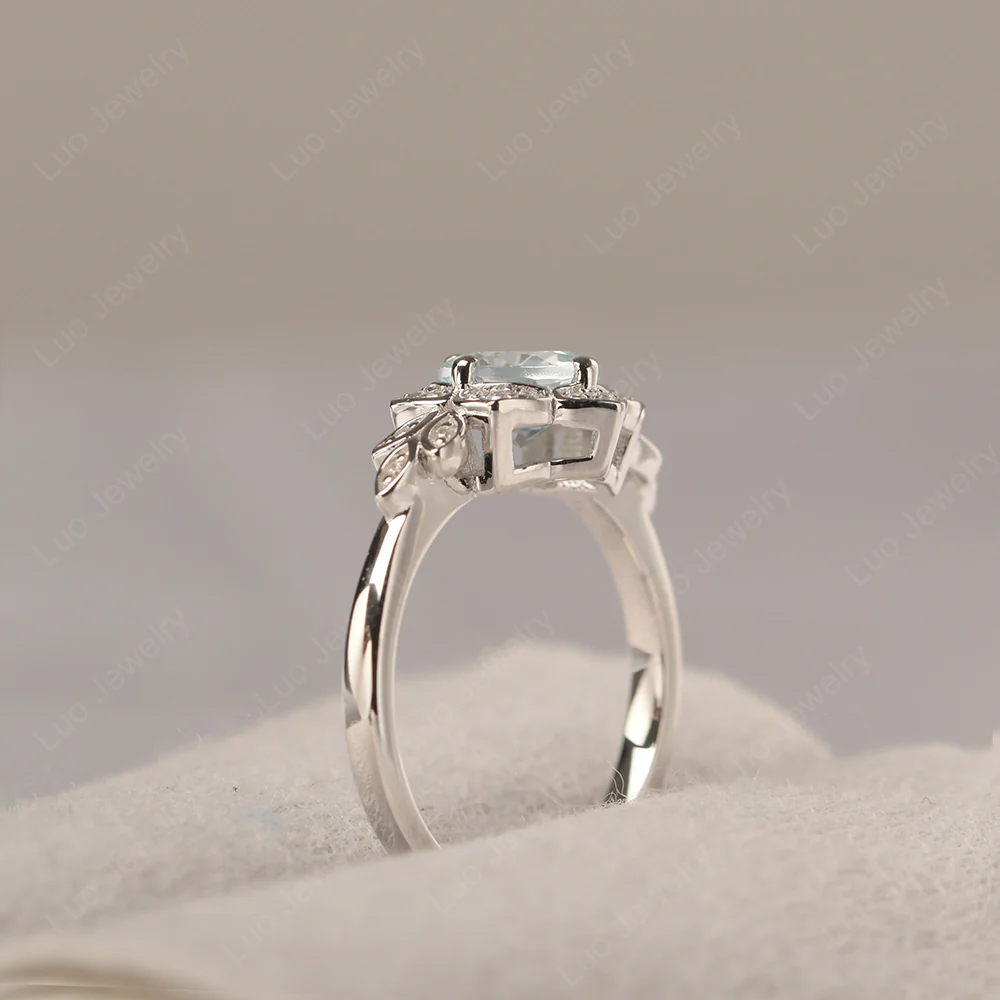 Aquamarine Lotus Engagement Ring - Image 4