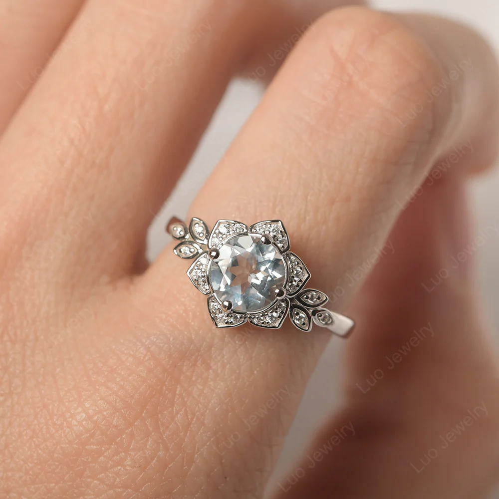 Aquamarine Lotus Engagement Ring - Image 5