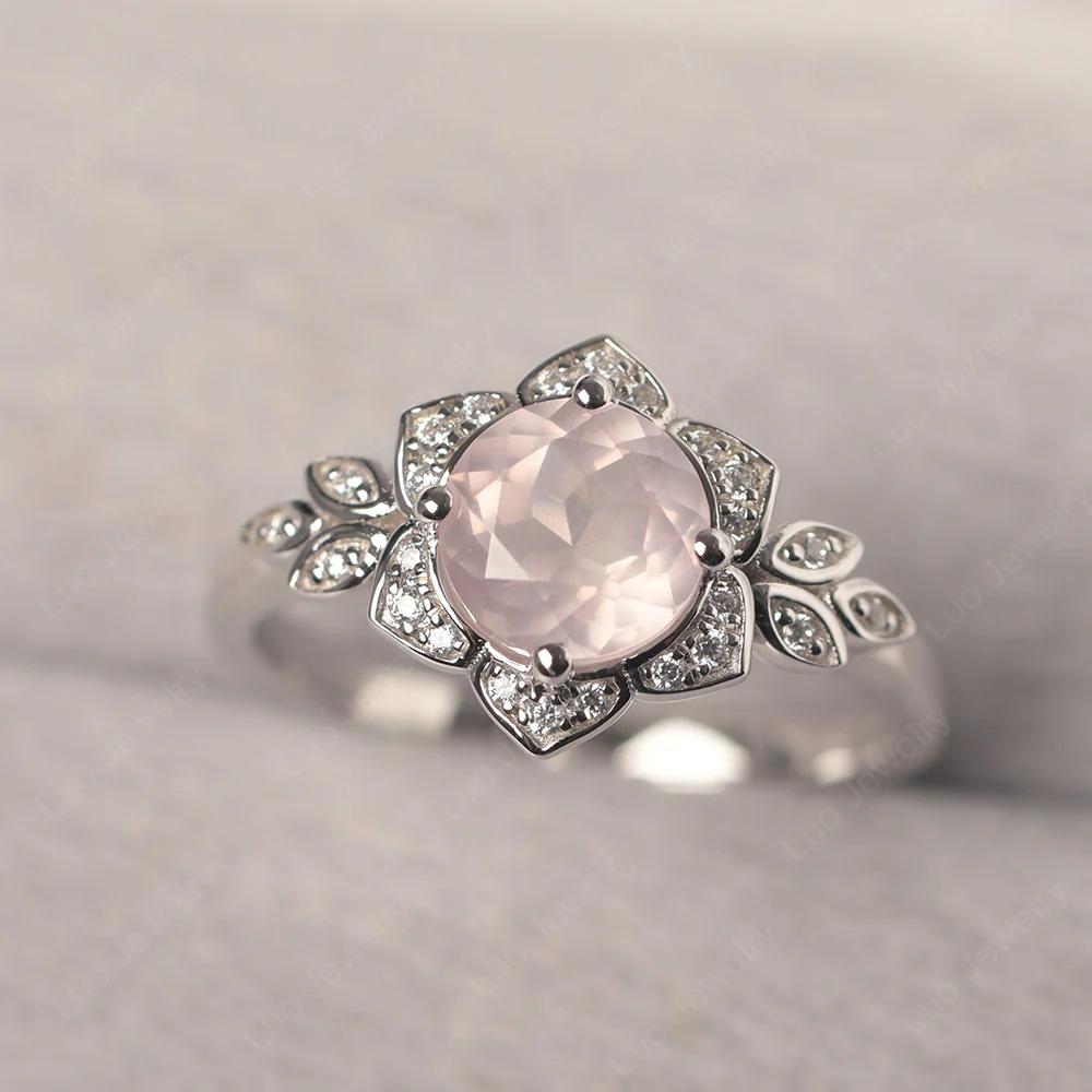 Rose Quartz Lotus Engagement Ring