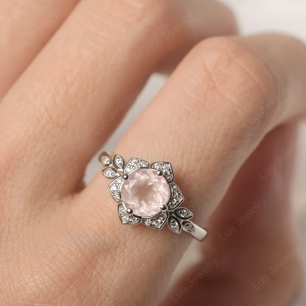 Rose Quartz Lotus Engagement Ring - Image 5