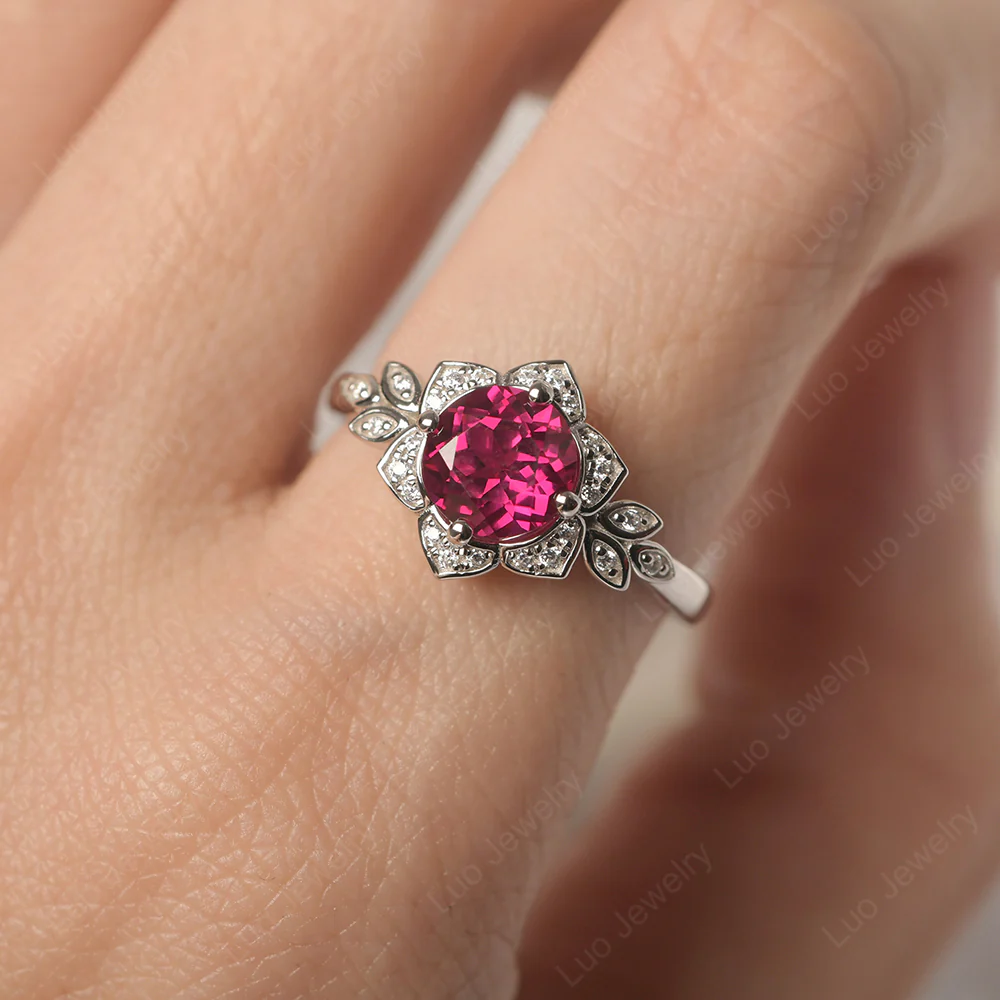 Ruby Lotus Setting Engagement Ring - Image 6