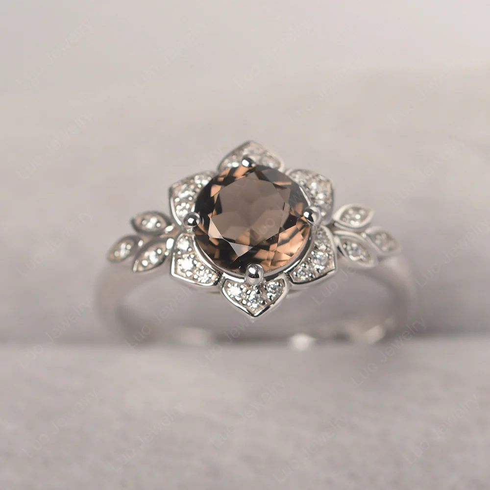 Smoky Quartz Lotus Engagement Ring