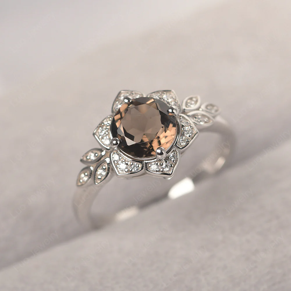 Smoky Quartz Lotus Engagement Ring - Image 2